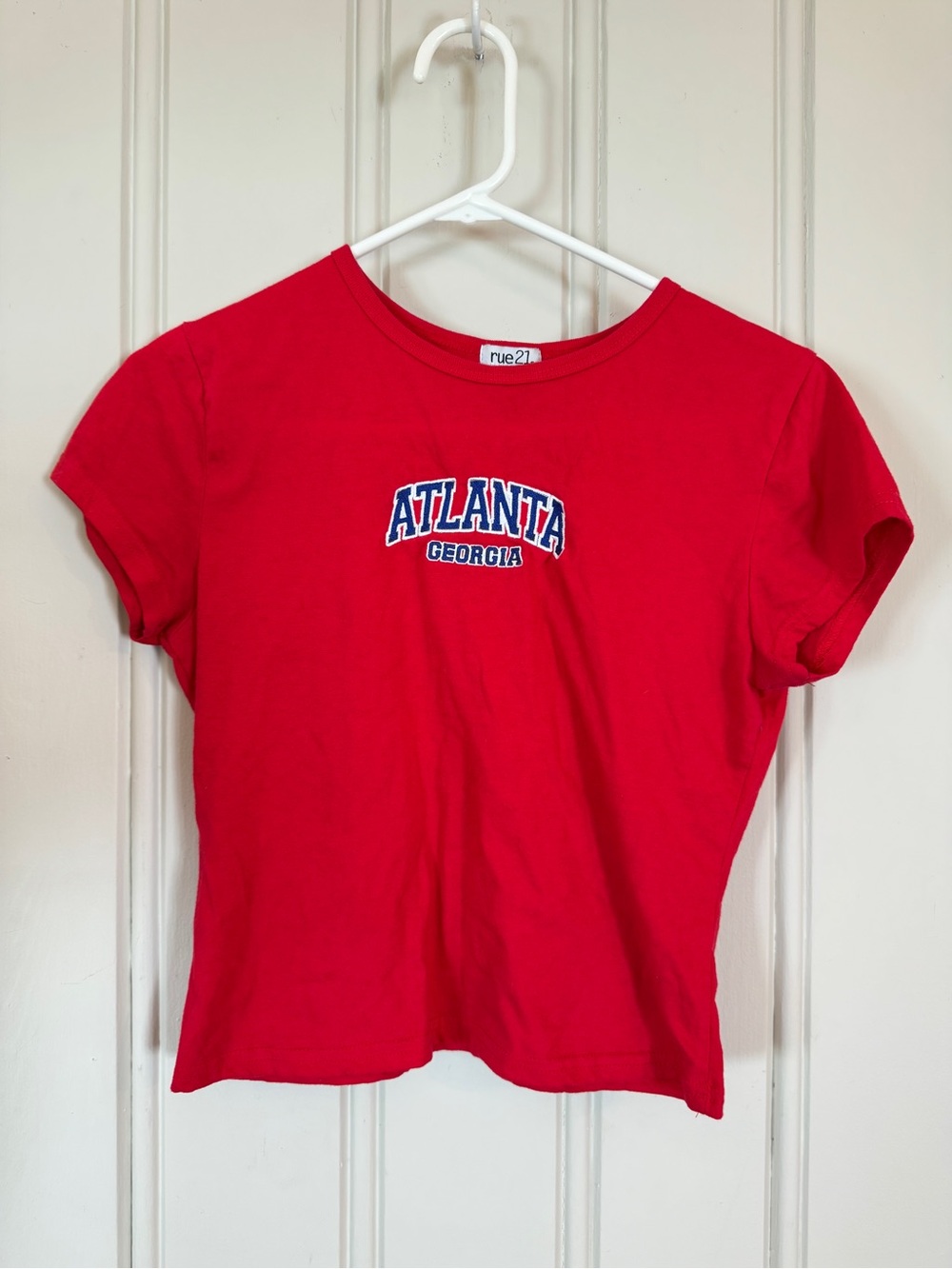 rue21 Women’s Crop Graphic Tee Red 'Atlanta Georgia' Embroidered Y2K Babydoll